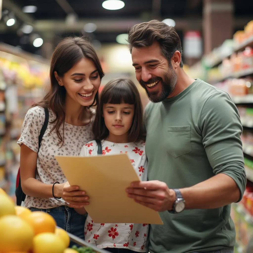 Familia ahorrando en supermercado